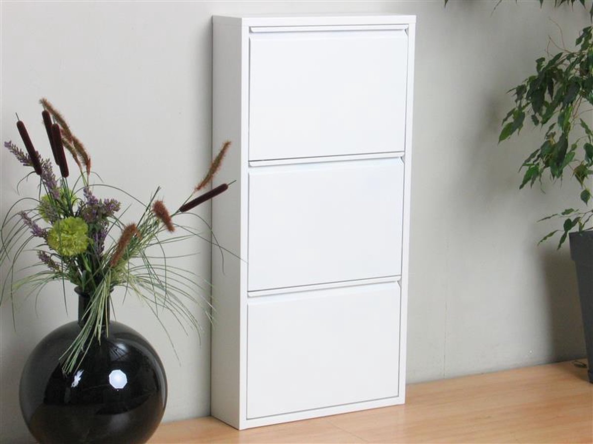 3 Shelves Metal Shoe Storage Cabinet White