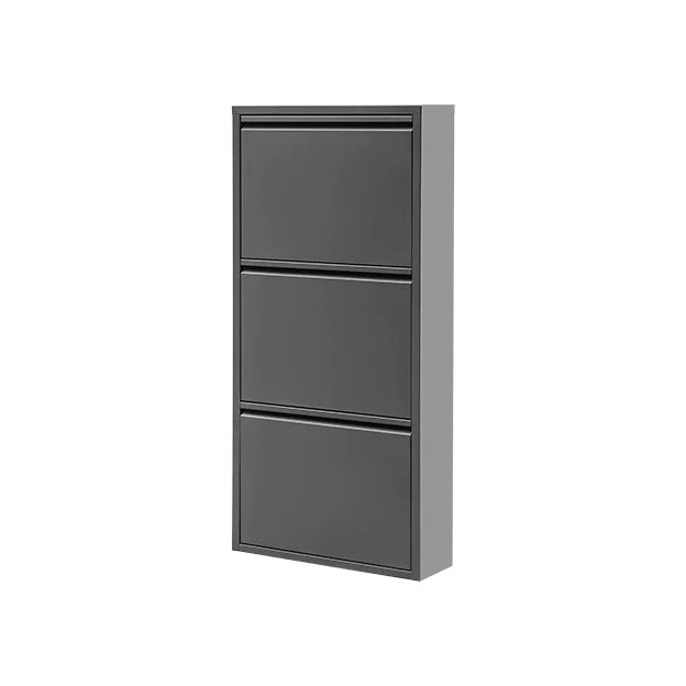 3 Shelves Metal Shoe Storage Cabinet Black